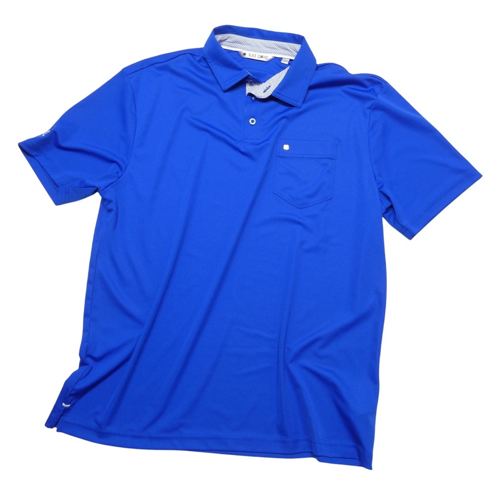 Black Clover Polo Shirt Mens Large Blue Solid Pocket Golf Live Lucky Performance